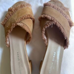Patricia Green Tan block heels with Fringe Detail